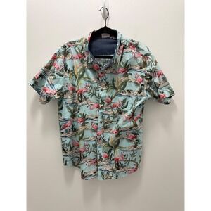 Ron Jon Surf Shop Mens XL Flamingo Tropical Cotton Button Down Shirt Hawaiian